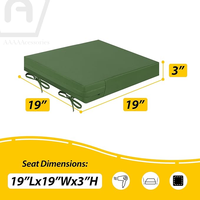AAAAAcessories Outdoor Seat Cushions for Chairs, Waterproof, Fade-Resistant Patio Furniture Replacement Cushions, 19" x 19" x 3", Set of 2, Dark Moss