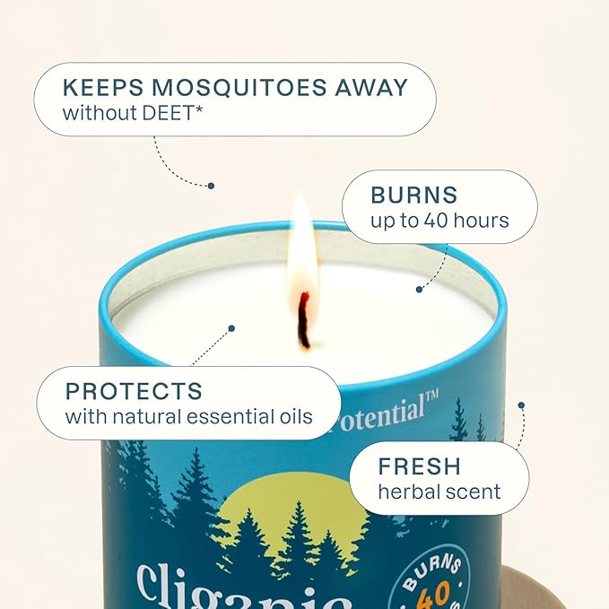 Cliganic Natural Mosquito Repellent Candle (9oz, Pack of 2) | Citronella, DEET Free, Essential Oil Infused for Outdoor, Camping | Burns 40 Hours