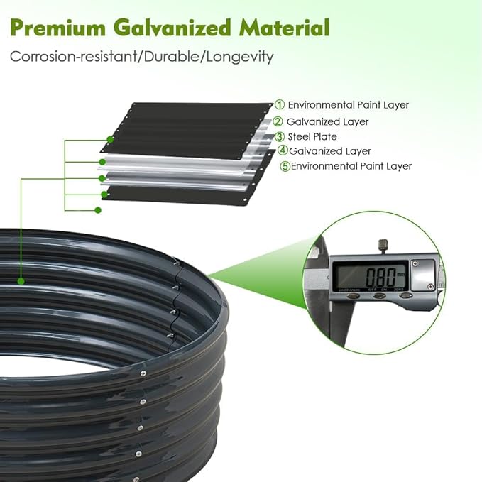 FORTUNO 2 Pcs 2 Ft Round Raised Garden Bed Box Galvanized Metal Outdoor High Flower Bed Steel Patio Ground Planter for Planting Vegetables and Herbs, Dark Grey