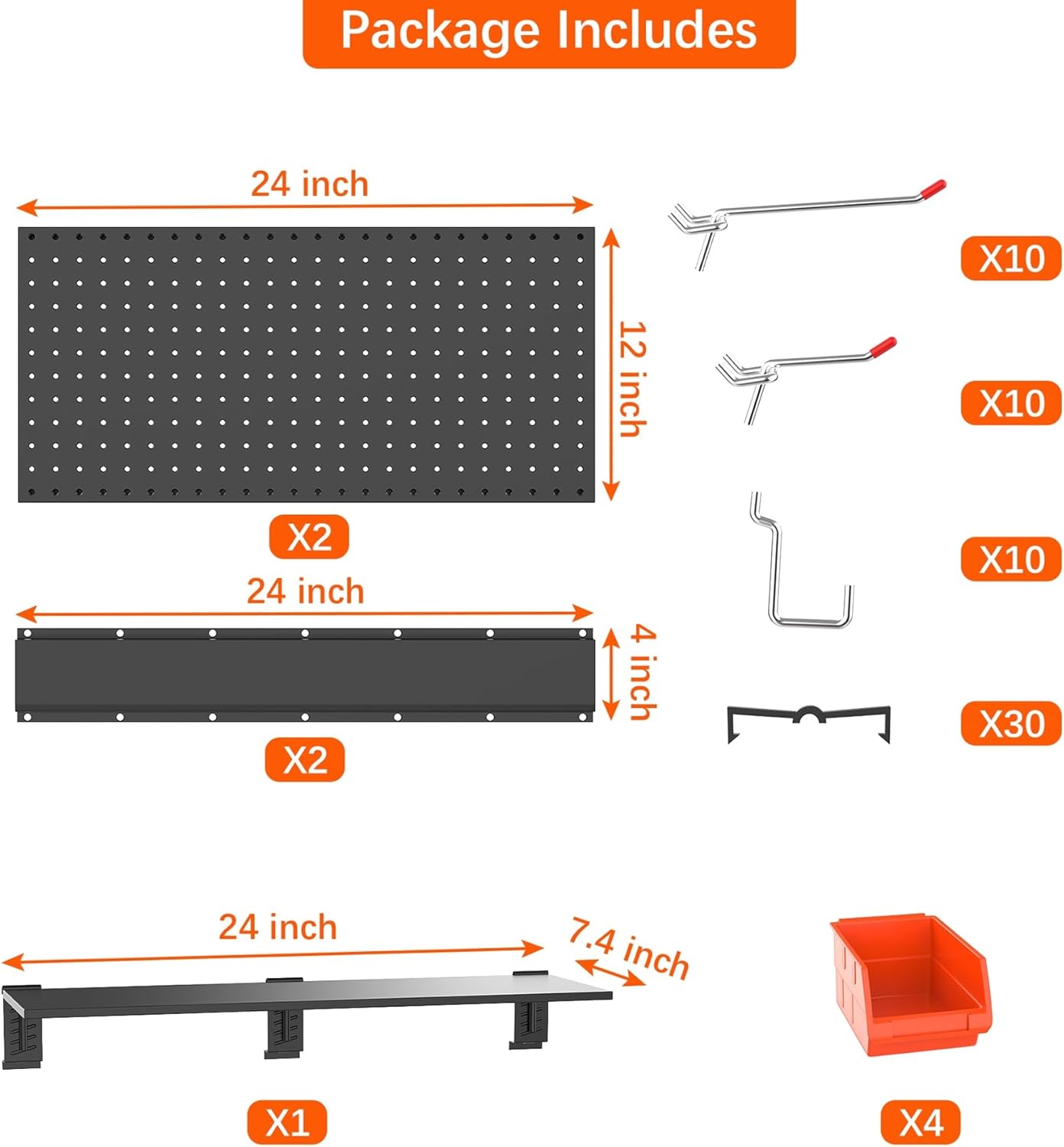 TORACK Garage Metal Pegboard with Accessories, Tools Organizer Peg Board with Pegboard Hooks, Bins, Tool Storage Pegboards for Wall(Black)