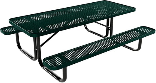 Coated Outdoor Furniture Heavy-Duty Portable Outdoor Kids Table, Punched Steel Kids Picnic Table, Commercial-Grade Picnic Table, Made in America (6ft Rectangular, Childrens, Dark Green)