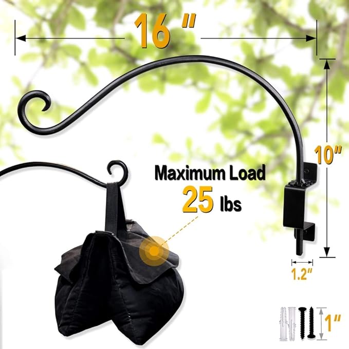 AJART Bird Feeder Hanger of Swivel Hanging Plant Bracket for Outdoor(Black) More Suitable for Outside birdhouses Plant Hooks (16"-2PCs)