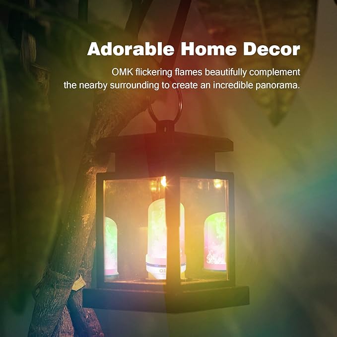 OMK LED Flame Effect Fire Light Bulbs (2 Pack), Flame Christmas Decor 4 Modes Flickering Fire Simulated Lamps, E26 Base Energy Efficient LED Bulb for Indoor/Outdoor Holiday