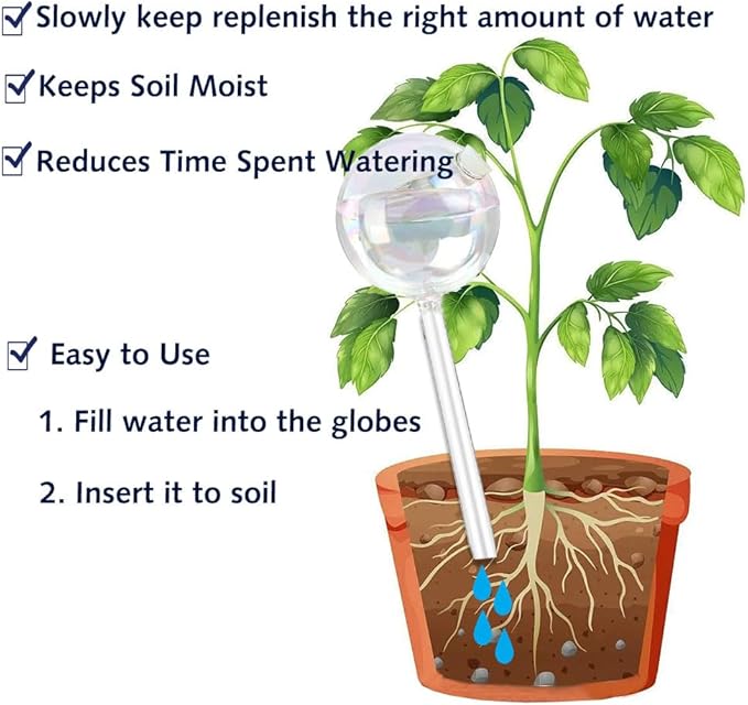 Clear Rainbow Glass Plant Automatic Watering Bulb, 4pcs Garden Flower Self Watering Planter Inserts, Automatic Plant Waterer System Set Self Watering Spikes to Support Plant Health