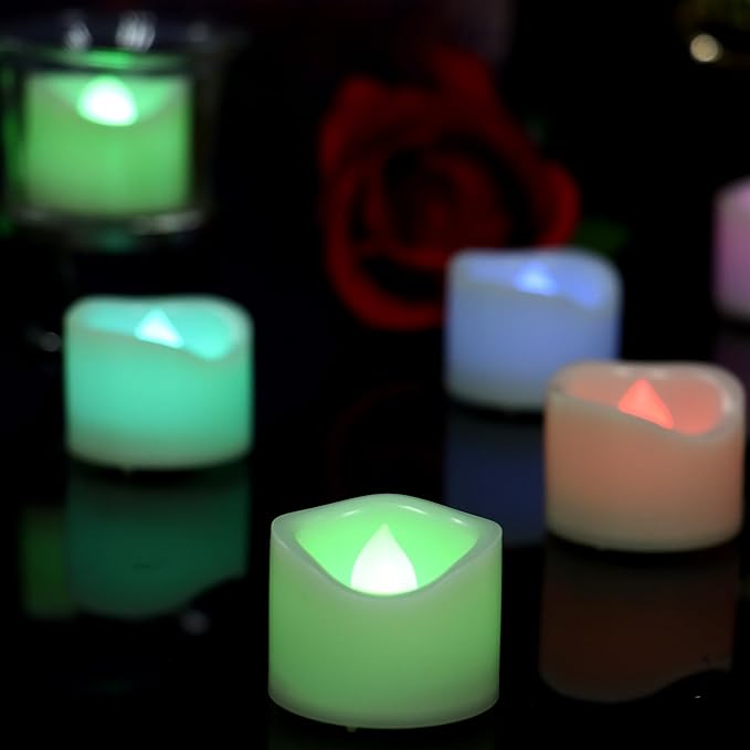 CANDLE CHOICE Color Changing Battery Operated Flameless Tea Lights Bright Flickering LED Tealight Votive Candles Wedding Party Table Centerpieces Halloween Christmas Decorations Batteries Incl 24 Pack