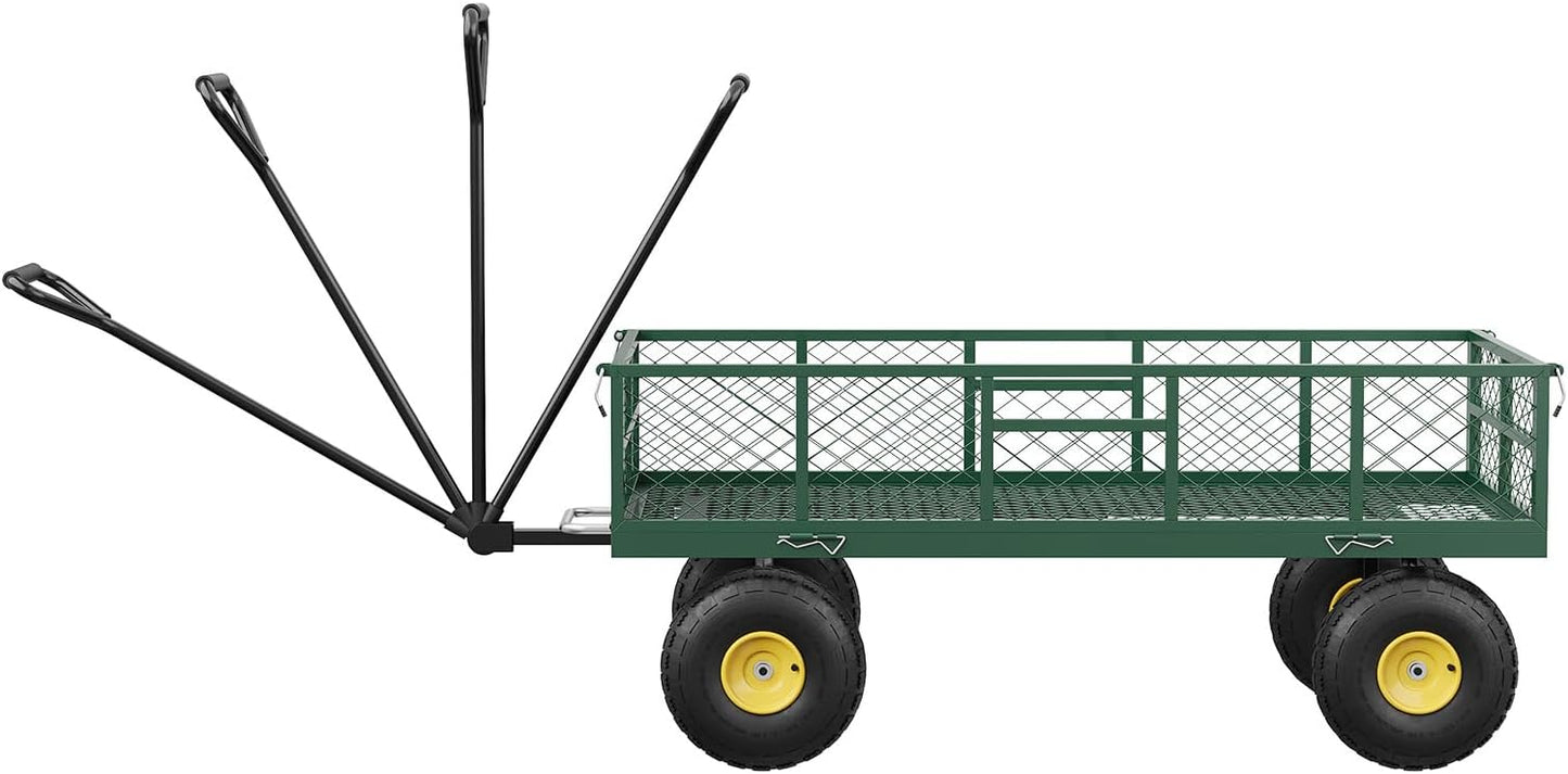 900 LBS Garden Dump Cart with Removable Sidewalls, Heavy Duty Steel Dump Wagon with 180° Swivel Handle & 10-inch Tires, Yard Cart Utility Wheelbarrow for Backyard Farm