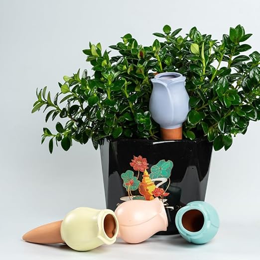 4 Pack Plant Watering Devices, Tulip Flower Shape Terracotta Watering Spikes, Vacation Self Watering Planter Insert, Terra Cotta Watering Spike for Indoor Outdoor Plants