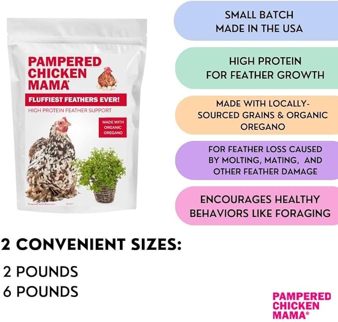 Pampered Chicken Mama Molting Supplement for Chickens: Fluffiest Feathers Ever Backyard Chicken Feed and Supplies for Hens (2 pounds)