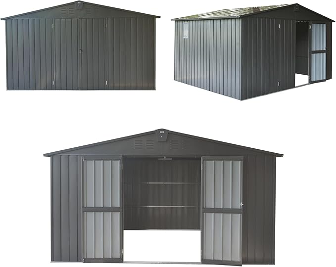 Domi Outdoor Storage Shed 11' x 9', Metal Steel Utility Tool Shed Storage House with Double Lockable Doors & Air Vents for Backyard Patio Garden Lawn Dark Grey