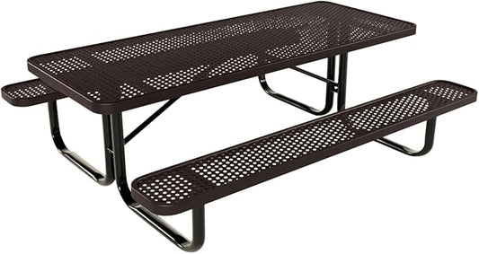 Coated Outdoor Furniture Heavy-Duty Portable Outdoor Kids Table, Punched Steel Kids Picnic Table, Commercial-Grade Picnic Table, Made in America (6ft Rectangular, Childrens, Brown)