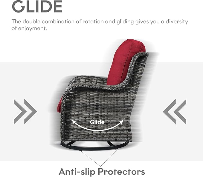 5 Pieces Patio Wicker Furniture Set - 4 Outdoor Swivel Rocker Glider Chairs with 50000BTU Propane Fire Pit Table, Warm Patio Conversation Set Red Cushion Perfect for Casual Gathering