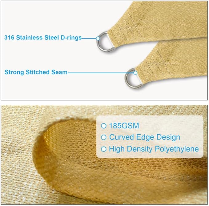 Amagenix Outdoor Sun Shade Canopy, 13X20 FT Sand UV-Blocking Awning for Patio, Garden & Backyard - Custom Size