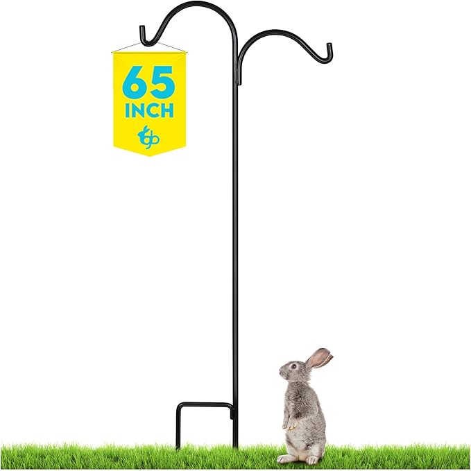 Gray Bunny Dual Sided Shepherds Hooks for Outdoor - 65" Heavy Duty Metal Bird Feeder Pole & Lantern Pole, 1/2" Thick Plant Hangers Outdoor, Great for Weddings Décor & Mason Jars - Black