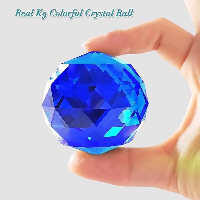 FONMY Gazing Ball Spiral Tail -Decorative Wind Spinner Sun Catcher Rainbow Maker 11 inch Tail and 2 inch Dark Blue Crystal Orb. Indoor Outdoor Garden Decoration -13 inch Height