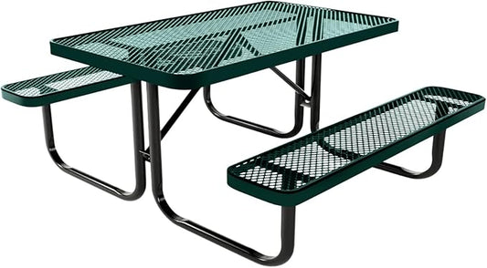 Coated Outdoor Furniture Heavy-Duty Portable Outdoor Kids Table, Expanded Metal Kids Picnic Table, Commercial-Grade Picnic Table, Made in America (4ft Rectangular, Childrens, Textured Dark Green)