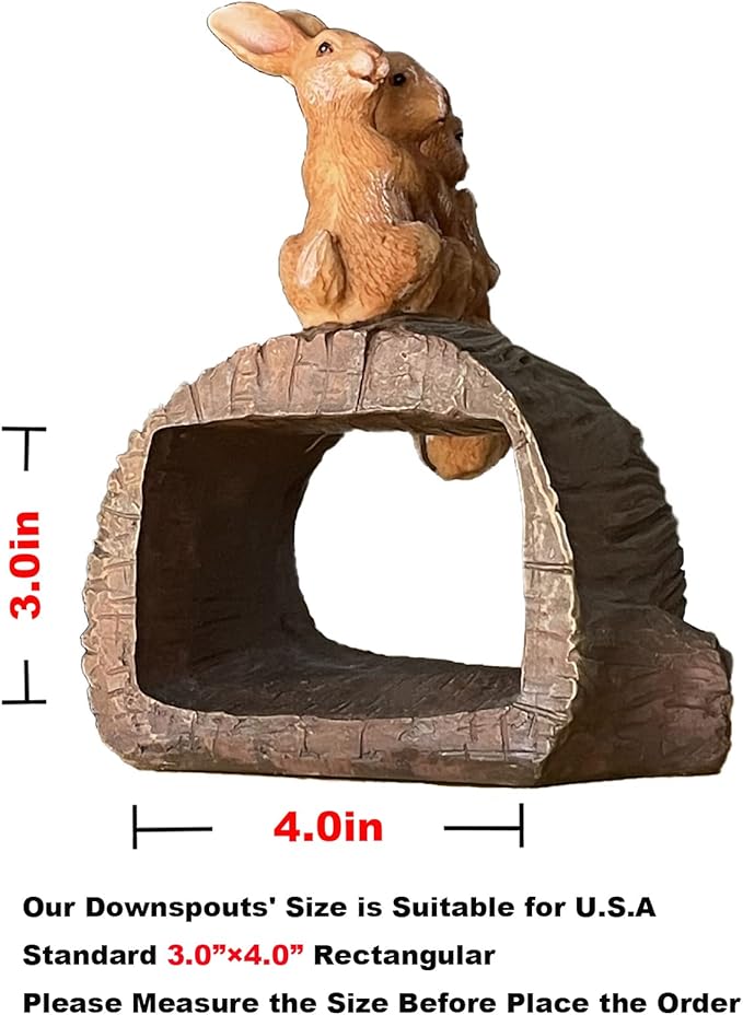 Decorative Gutter Downspout Extensions Statue, 3" x 4" Downspout Extender Outdoor Gutter Splash Block, Rabbit Decor Garden Gutter Guardian Sculpture, Garden Rain Downspout Diverter