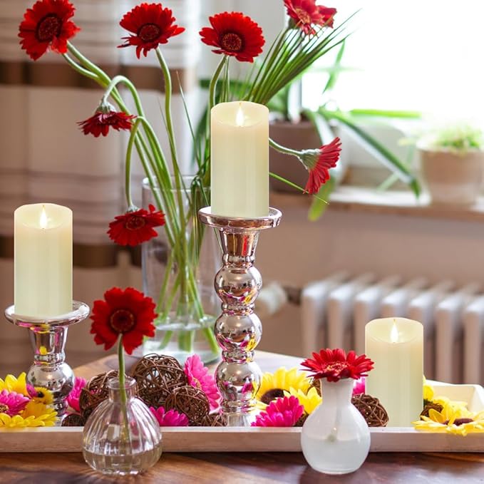 Flameless Flickering Battery Operated Candles 2pack Real Wax Pillar LED Candles with 10-Key Remote Control and 24 Hours Timer for Wedding, Party, Birthday,Home Decoration (Ivory)