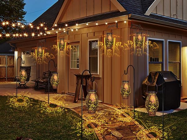 Butterfly Lantern 2 Pack Solar Lanterns Outdoor Hanging Solar Lights, Upgraded Metal Garden Lanterns - Waterproof LED Decorative Light for Garden Patio Yard Gifts for Mom Grandma Women