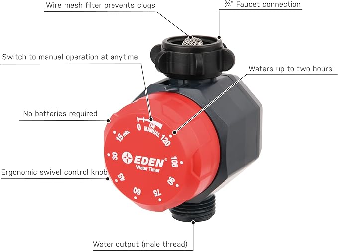 Eden Mechanical Watering Hose Timer for Lawn and Garden, 1-Zone Sprinkler Timer