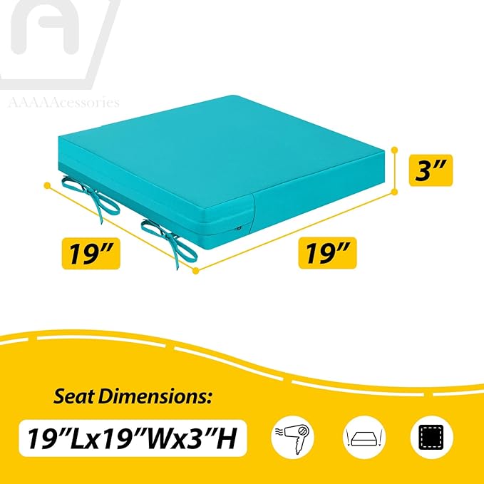 AAAAAcessories Outdoor Seat Cushions for Chairs, Waterproof, Fade-Resistant Patio Furniture Replacement Cushions, 19" x 19" x 3", Set of 2, Turquoise