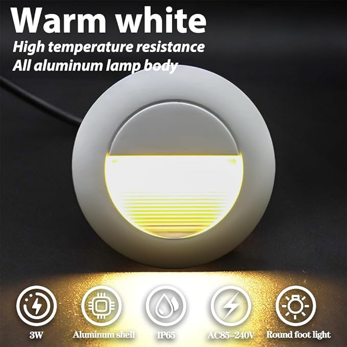 6Pcs 3W LED Recessed Wall Light, Step Light Warm White 3000K, IP65 Waterproof Staircase Light Lighting lamp, Inside Outside Garden Balcony Corridor, Aluminum, 120V White