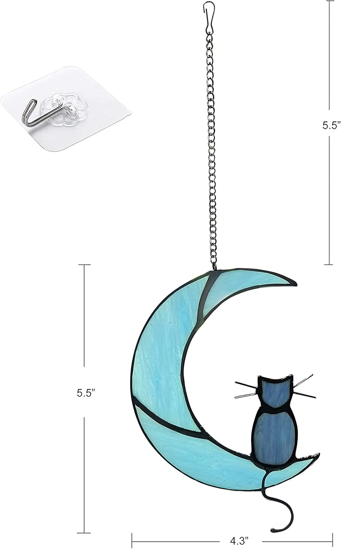 Black Cat On Bule Moon Stained Glass