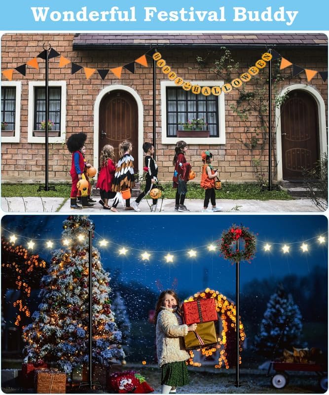 String Light Pole Stand for Outdoor String Lights Hanging, Use for Backyard, Garden, Patio, Party, Festival, Wedding, Picnic, 10FT, Matte, 2 Poles