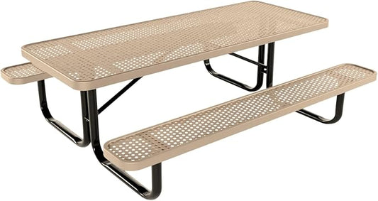 Coated Outdoor Furniture Heavy-Duty Portable Outdoor Kids Table, Punched Steel Kids Picnic Table, Commercial-Grade Picnic Table, Made in America (6ft Rectangular, Childrens, Tan)