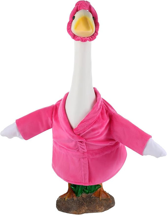 Christmas Lady Goose Outfit Bathrobe Porch Clothes for 23'' Cement Goose Outdoor Garden Yard Patio Statue Halloween Costume Decoration(Pink)