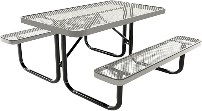 Coated Outdoor Furniture Heavy-Duty Portable Outdoor Kids Table, Expanded Metal Kids Picnic Table, Commercial-Grade Picnic Table, Made in America (4ft Rectangular, Childrens, Gray)