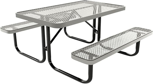 Coated Outdoor Furniture Heavy-Duty Portable Outdoor Kids Table, Expanded Metal Kids Picnic Table, Commercial-Grade Picnic Table, Made in America (4ft Rectangular, Childrens, Textured Grey)