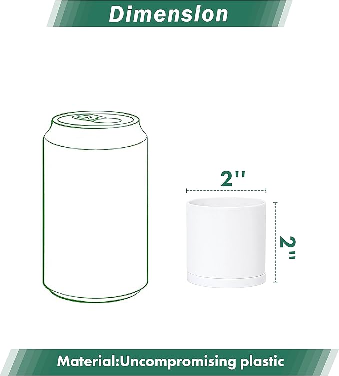 D'vine Dev 24 Pack 2 Inch Mini Plastic Plant Pots, Small Garden Planters for Plant with Drainage Holes and Saucers, White Color, 74-Z-A-6