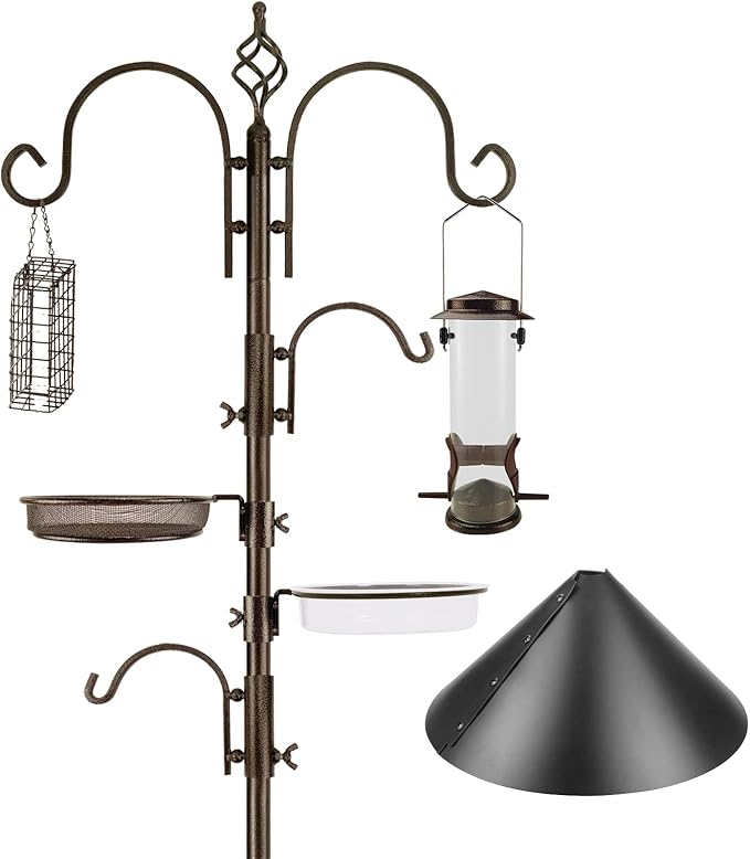 Bird Feeding Station Kit with Squirrel Baffle and Suet Cage Wild Bird Feeder Kit with Mesh Tray, Fruit Hook, and Double W Hook for Attracting Wild Birds