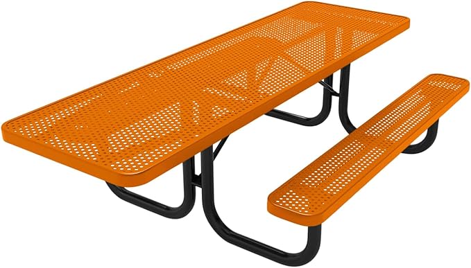 Coated Outdoor Furniture Heavy-Duty Portable ADA-Compliant Outdoor Picnic Table, Punched Steel Patio Dining Furniture Made in America (8ft Rectangular, One-Side Handicap, Orange)