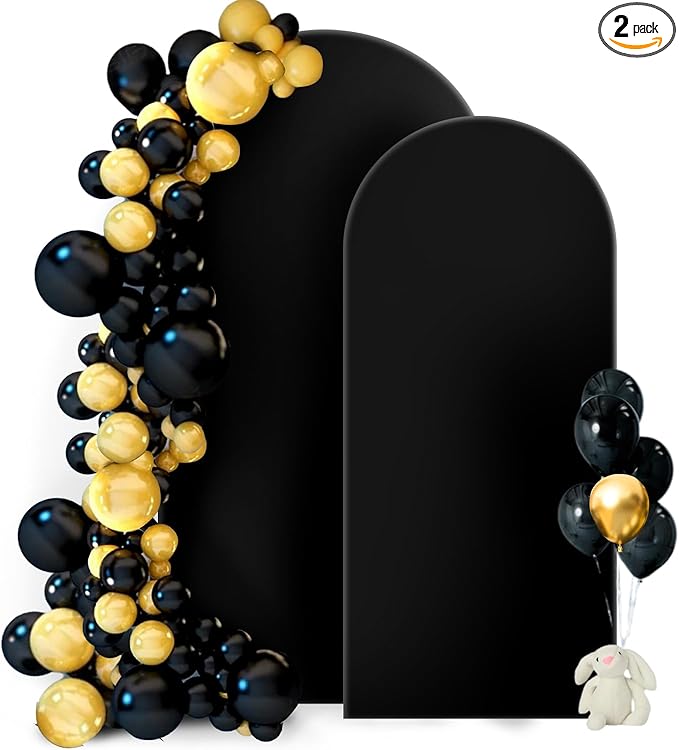 Hemmotop Wedding Arch Backdrop Cover, Set of 2 (7.2ft, 6ft), 2 Sided Stretchy Spandex Fitted Balloon Arch Stand Backdrop for Birthday Party, Baby Shower, Black