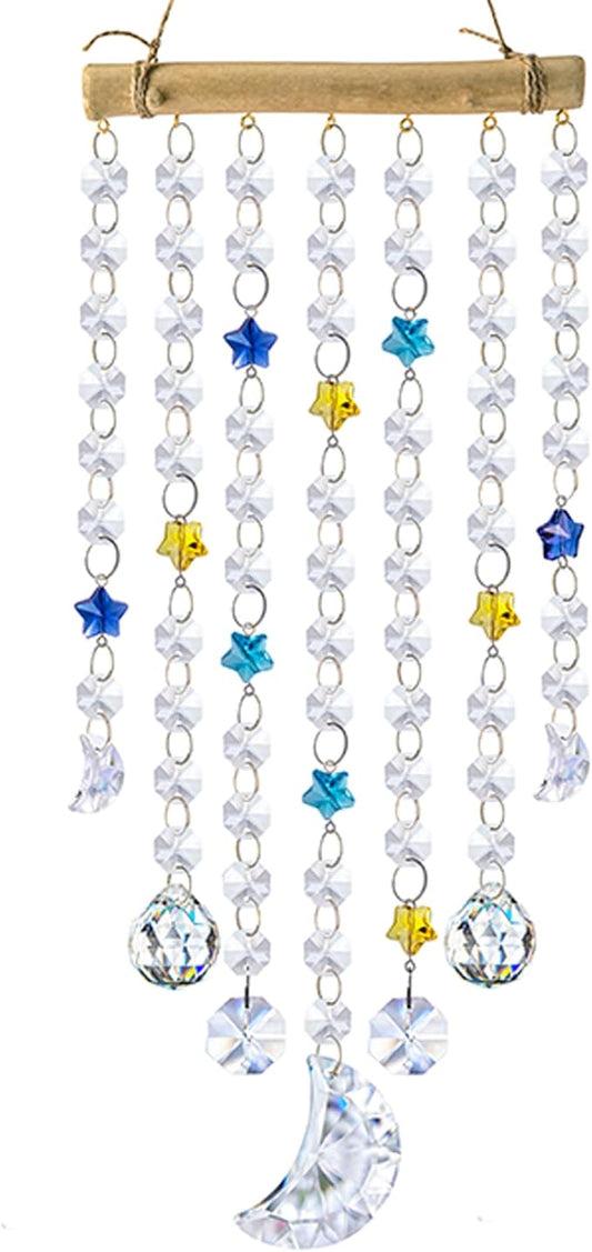 Crystal Moon Star Prism Suncatcher Rainbow Maker Pendant Window Garden Hanging Decoration Ornament Crystal Wind Chimes