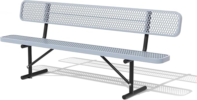 4/6/8 Feet Park Bench for Outside Heavy Duty Metal, Garden Benches Outdoor Bench with Backrest & Portable Frame, for Shopping Malls Stores Parks Patios Decks, Grey