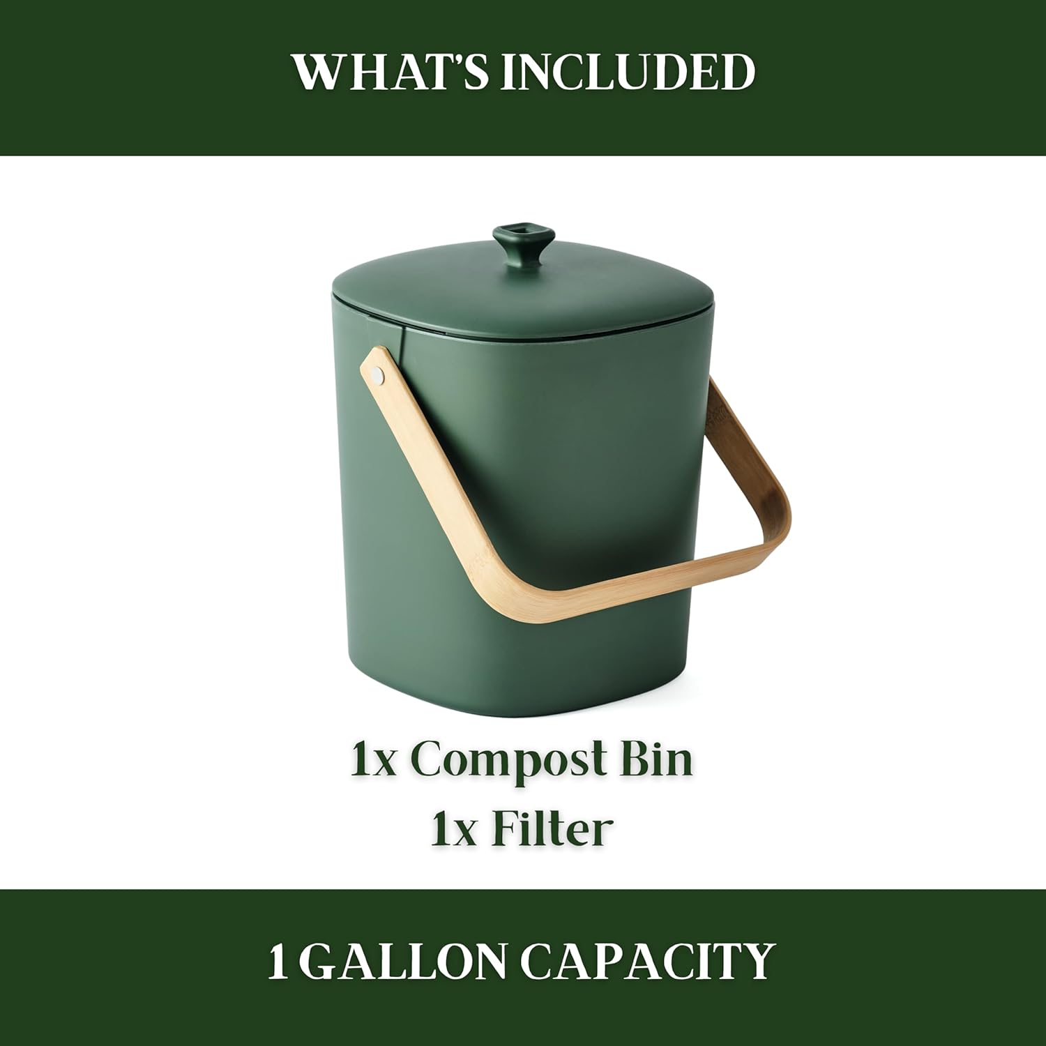 Bamboozle Countertop Compost Bin Kitchen | 1 Gallon | Odorless Composting Bin with Filters | Indoor Compost Bin with Lid | Plant Based Kitchen Composter for Food Scraps & Waste Recycling | Forest