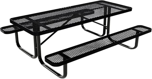 Coated Outdoor Furniture Heavy-Duty Portable Outdoor Kids Table, Expanded Metal Kids Picnic Table, Commercial-Grade Picnic Table, Made in America (6ft Rectangular, Childrens, Black)
