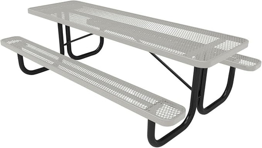 Coated Outdoor Furniture Heavy-Duty Portable Outdoor Picnic Table, Thermoplastic Coated Expanded Metal Commercial-Grade Patio Dining Furniture Made in America (8ft Rectangular, Textured Grey)