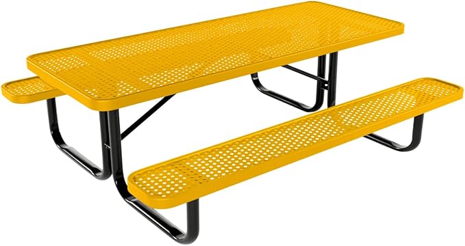 Coated Outdoor Furniture Heavy-Duty Portable Outdoor Kids Table, Punched Steel Kids Picnic Table, Commercial-Grade Picnic Table, Made in America (6ft Rectangular, Childrens, Yellow)