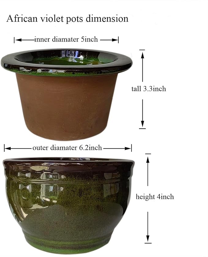 African Violet Pots Self Watering Round Ceramic Violet Pot (Olive drab, 6 inch)