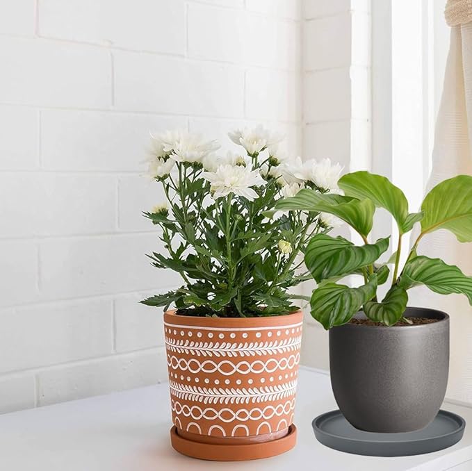 Ceramic Plant Saucer Pot Tray 12 Inch, Planter Saucers 4 5 6 7 8 9 10 11 12 13 Inch for Indoors Outdoor, Durable Sturdy Flower Drainage drip Water Tray for Glazed Pots Base (12.7 Inch-Grey)