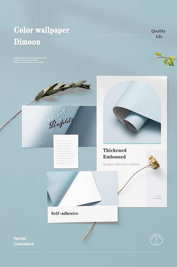 Dimoon 118''x17.7'' Blue Peel and Stick Wallpaper Contact Paper Modern Self Adhesive Wall Paper Removable Renter Friendly Textured Solid Color Shelf Cabinet Vinyl Roll (118''x17.7'',Light Blue)