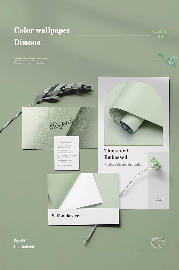 Dimoon 236''x17.7'' Green Peel and Stick Wallpaper Contact Paper Modern Self Adhesive Wall Paper Removable Renter Friendly Textured Solid Color Shelf Cabinet Vinyl Roll (236''x17.7'',Light Green)