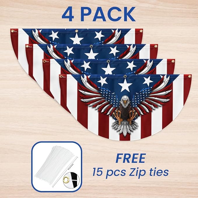 FLAGWIX American Flag Patriotic Eagle American Non-Pleated Fan Flag TPT1636F, 1.5x3 ft, 4 Pack Suitable for Outdoor and Indoor