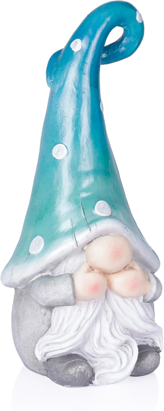 Alpine Corporation 17” Tall Outdoor Garden Gnome Yard Decoration - Speak No Evil Statue - Gnome with Turqoise Polka Dot Hat – Durable, Weatherproof Décor for Patio & Deck