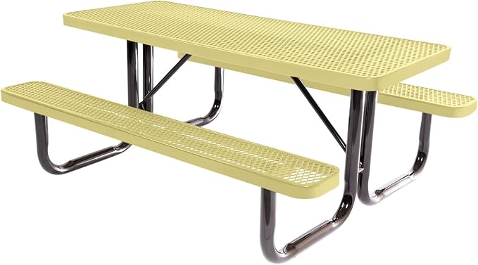 Coated Outdoor Furniture Heavy-Duty Portable Outdoor Picnic Table, Thermoplastic Coated Expanded Metal Commercial-Grade Patio Dining Furniture Made in America (6ft Rectangular, Textured Sandstone)