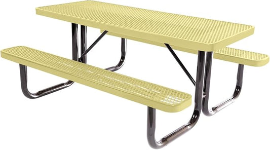 Coated Outdoor Furniture Heavy-Duty Portable Outdoor Picnic Table, Thermoplastic Coated Expanded Metal Commercial-Grade Patio Dining Furniture Made in America (6ft Rectangular, Textured Sandstone)