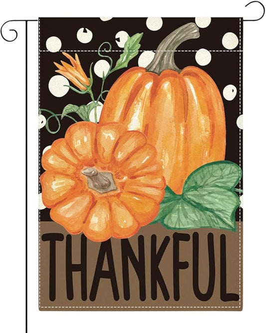 Fall Thankful Garden Flag Autumn Pumpkin Garden Flag 12x18 inch Double Sided Fall Thanksgiving Flags Holiday Decorations for Yard Outdoor Home Porch (Flay 1807)